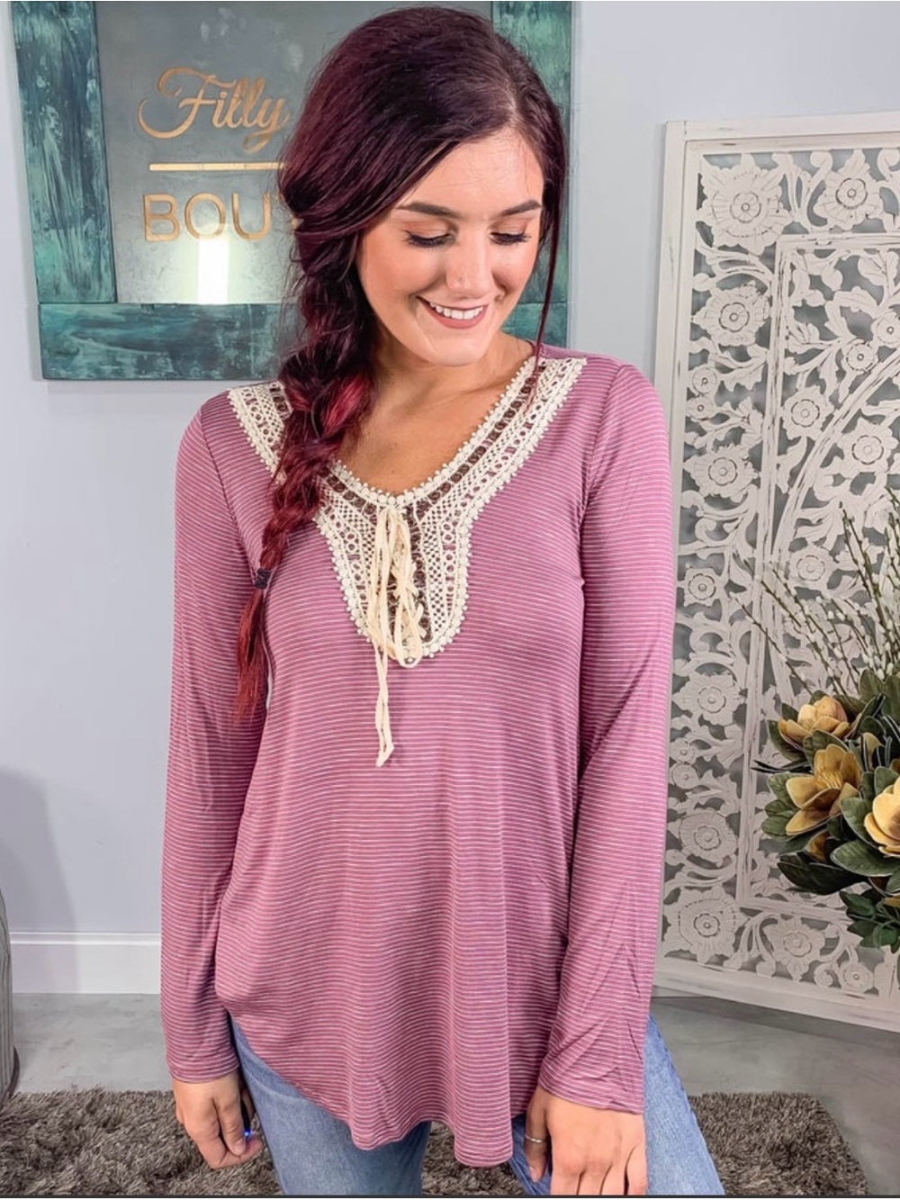 Size Small Ella Mara Crochet Neckline Tunic Top NWT